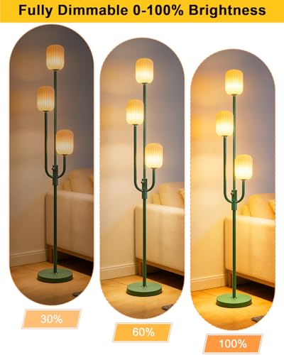 Image of Lightdot 66IN Dimmable Floor Lamp 3-Lights Vintage Green Floor Lamps with Cylindrical Shade& Bulbs Included for Wedding /Party Modern Tall Standing Lamp with 5Lbs Heavy Base for Living Room /Bedroom