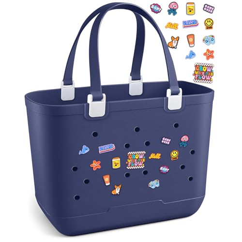 XL EVA Rubber Beach Bag, 19 x 13.7 x 9.5 inch Waterproof Tote Bag, Durable Washable Beach Tote Handbag for Travel