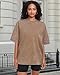 Oversized Tshirts for Women Short Sleeve Crew Neck Vintage Washed Basic Loose Casual Tees, Pure Khaki, L