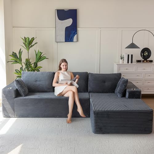 Image of MAXYOYO 265 cm Modular Sofa and Chaise Longue, Modern Cloud Boneless Couch in L-Shape with Ottoman, Corner Sofa with Multi-Function, Assembly-Free, Sofa in a Box for the Living Room