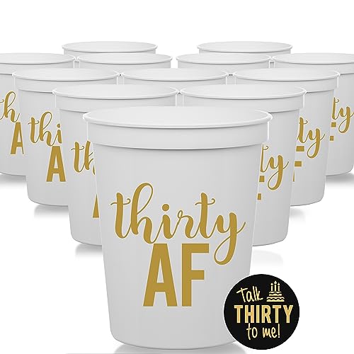Thirty AF 30th Birthday Party Cups, Set of 12-16oz Stadium Cups with 