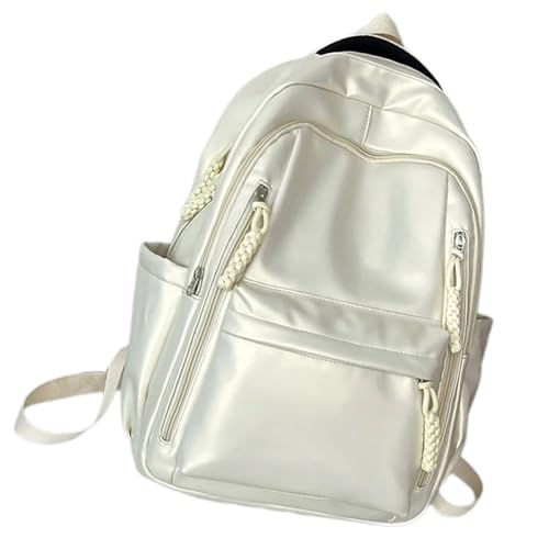 Mochila de piel sintética blanca con gran capacidad para estudiantes