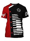 JEATHA Men Chef Coat Printing Fancy Dress Shirt Casual Short Sleeves Top Chef Jacket Print T-Shirt Red&Black XX-Large