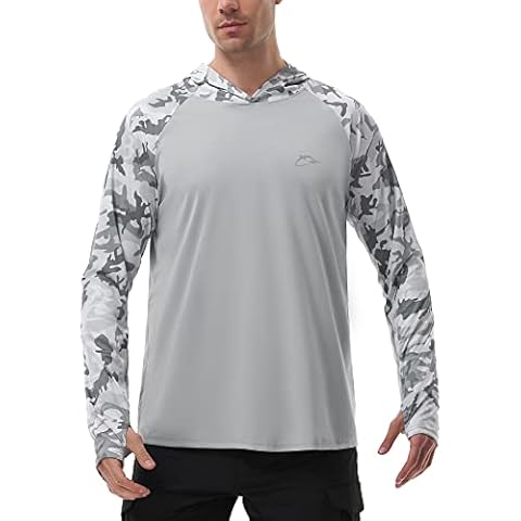 FISHEAL Men's Performance Fishing Hoodie Shirt with Thumbholes - UPF 50 Sun Protection Camo Long Sleeve Shirts Quick-Dry Cover