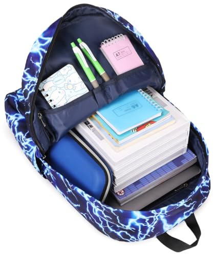 Boy Backpack Elementary School Bookbag Middle Lightweight Lightning Laptop Teenager Durable Waterproof 17 In (1-Blue)3
