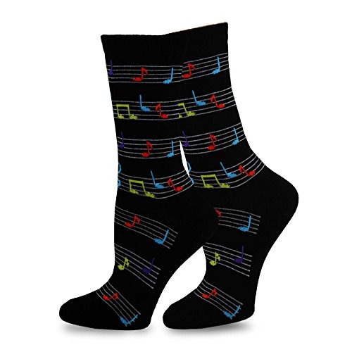 Teehee Colorful Piano Musics Musical Notes Classic Novelty Socks For Women Cotton Crew 4-Pairs (9-11, Dancing Music) #TOP4