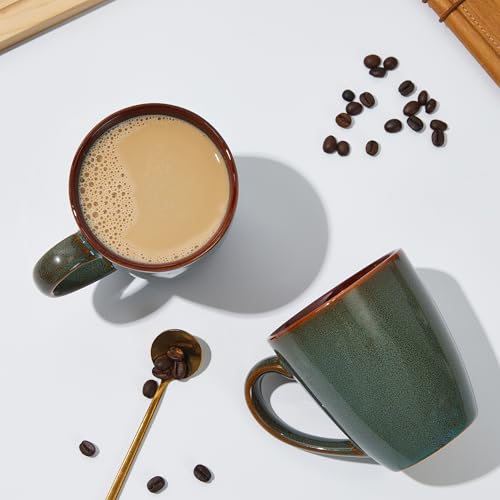 Image of Pokini Coffee Mug 14oz, Coffee Mugs Set of 6, Cups for Latte Tea Cappuccino | Reactive Glaze Coffee Mug Set, Dishwasher & Microwave Safe, Cups Set for Cocoa, Milk, Hot Chocolate or Water, Brown Green