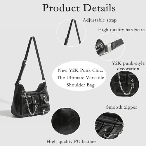 Sac à main Y2K noir avec chaîne idéal pour vos soirées branchées - 5