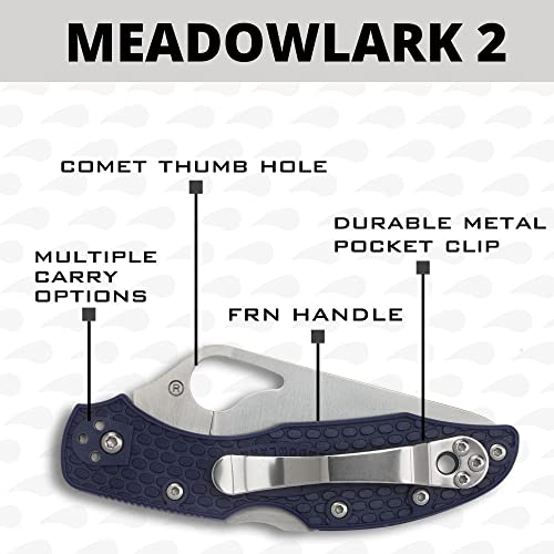 Image of Spyderco Byrd Meadowlark 2 Lightweight Folding Pocket Knife, PlainEdge | Blue, 6.9 inch Overall Length, 2.97 inch 8Cr13MoV Steel Blade, FRN Handle, Back Lock, Full-Flat Grind