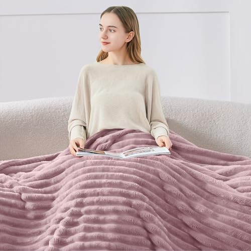 Image of BEDELITE Ribbed Twin Blanket for Couch & Bed, Berry Purple, 60 inchx80 inch