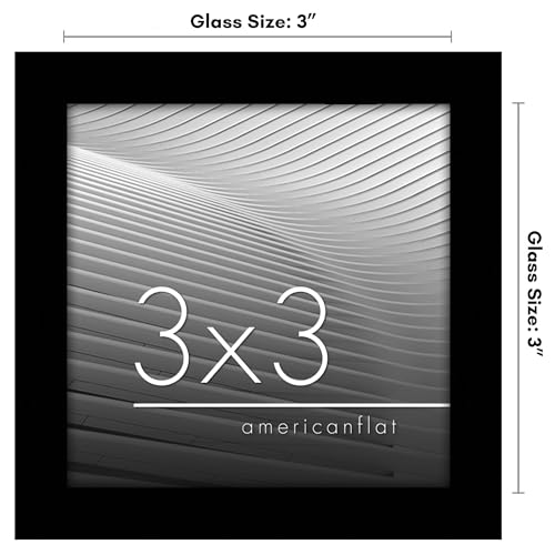 Americanflat 3x3 Picture Frame with Polished Crystal-Clear Glass - Streamline Collection - Thin Border Square Frame for Tabletop Display - Easel Stand Included - Black