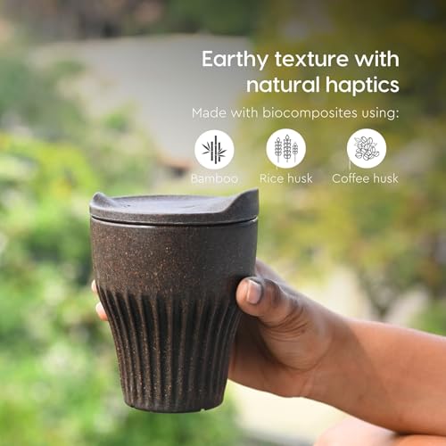 Image of Eha Earth Friendly Rafter Coffee Mug with Lid | Tea Cup Set | 300 ml | Made with Rice Husk | Microwave Safe Mugs for Gifting | 2 Unit | Coffee