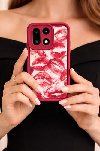 Image of COVERLY Lips Back Case Cover Compatible for OnePlus 15 5G | Hot 3D Sexy Lips Retro Embossed | 360 Camera Protection | Lipstick Kiss Print Cute Soft Touch Liquid Silicone Phone Case (TPU | Love Red)