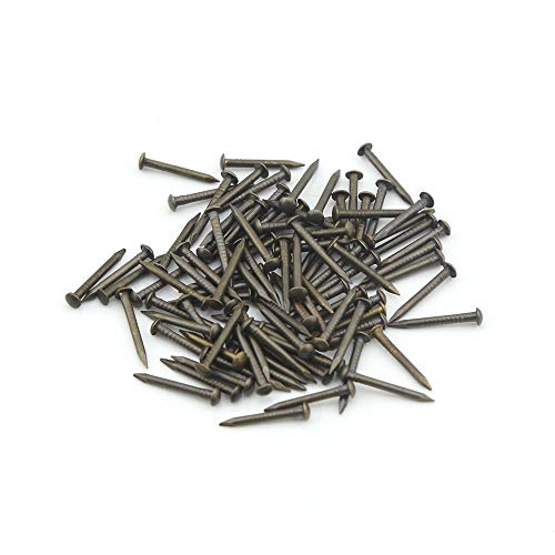 Small Round Head Nails Multi-Purpose, Linwood Decorative Small Antique Nails for Miniature Household Accessories or DIY Projects 200pcs (1.5×15mm/0.06×0.6inch, Bronze)