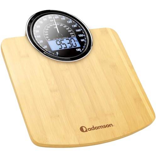 Balance de Salle de Bain Hybride 2 en 1 Adamson, Analogique et Numérique, pour un Poids Corporel jusqu'à 180 kg - Verre épais - Écran Extra Large - Lecture...