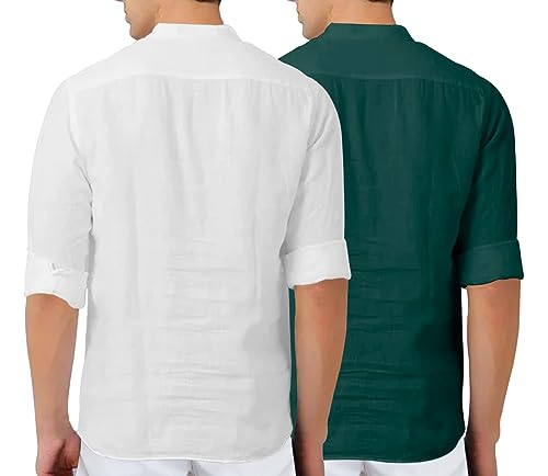 Image of FINIVO FASHION Men's Cotton Blend Solid Full Sleeve Combo Short Kurta Shirt, Regular Fit Solid Pattern Mandarin Collar Straight Kurta Shirt