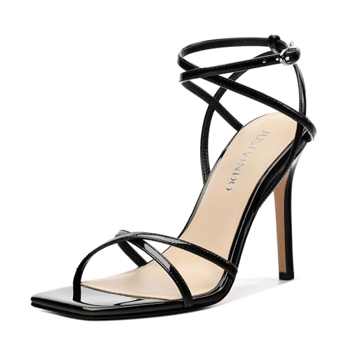 Strappy High Stiletto Heels, Ankle Strap Heeled Sandals for Women, Sexy Square Open Toe Heels for Wedding Party Dress