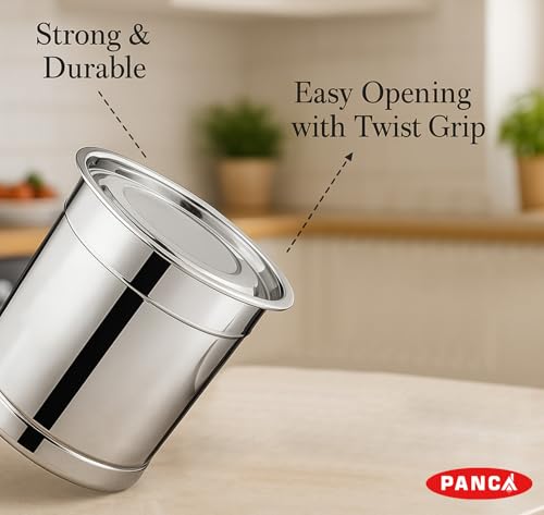 Image of PANCA Stainless Steel Pawali Storage Drum | 13 Litre Capacity (Size 12) | Durable Food-Grade Steel Drum for Kitchen Storage | Ideal for Rice, Atta, Flour, Grains & Water | (Silver)