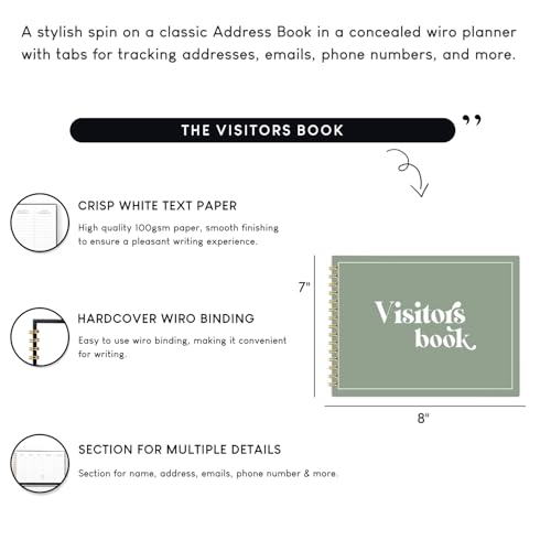 Image of Visitor Book - 8 x 12 Inches | Wiro Bound Guest Register for Hotels, Offices, Exhibitions, Boutiques & Business Use | Medium Size Visitor Log Book for Reception & Front Desk