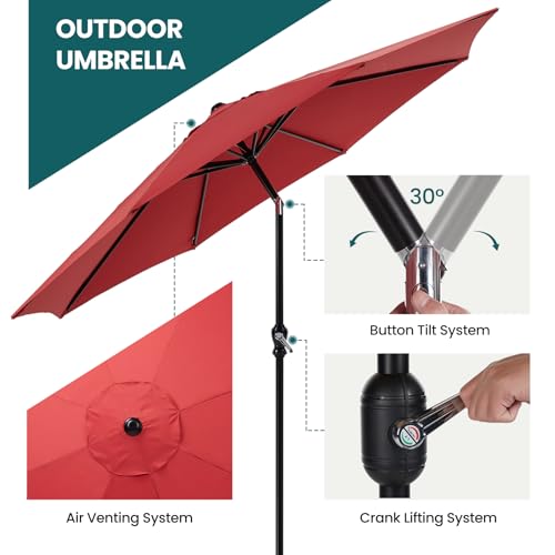 image for SMUG 9FT Outdoor Patio Umbrella with Push Button Tilt and Crank, Water