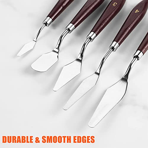 Artvorks Palette Knife – 5 Pcs Stainless Steel Pallet Knife with Smooth Edges & Wooden Handle for Sturdy Grip – Mixing Scraper for Acrylic & Oil Painting, Watercolor – Perfect for Artists & Beginners - Thumbnail 4