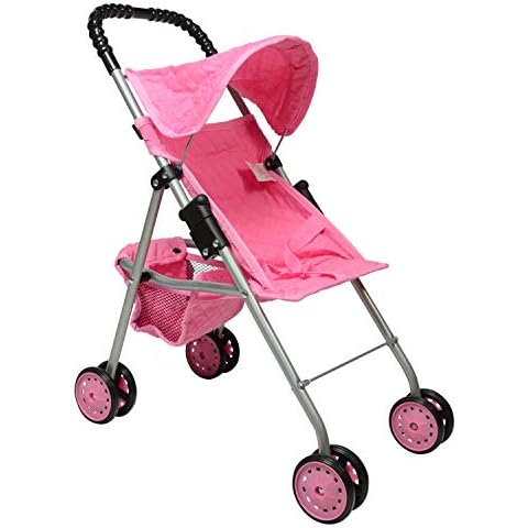 The New York Doll Collection My First Doll Stroller with Basket, Foldable Doll Stroller (Pink Quilted) Cover