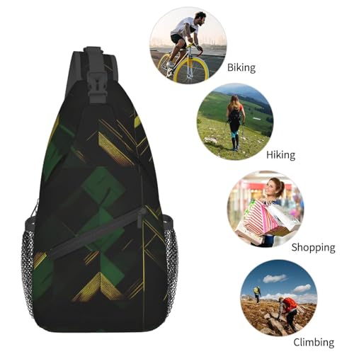 Sac à dos croisé imprimé géométrique vert doré design ergonomique