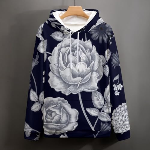 Sweats à capuche manche longue pull imprimé fleur grise hoody sweatshirt chaud taille S - 5