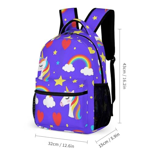 Backpack Book Bags with Lunch Box Storage Bag Backpack Set Daypack with Lunch Bag and Cosmetic Bags (Cute Unicorns (29))2