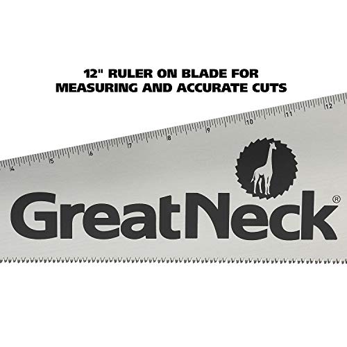 GreatNeck 74001 Hand Saw 15 Inch, Aggressive Tooth Hand Saw for Wood Cutting, Alloy Steel 9 TPI Blade, Anti-Slip Composite Handle, Ruler on Blade for Accurate Cuts