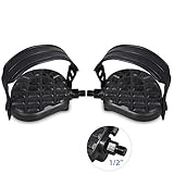 DRBIKE Stationary Bike Pedals - 1/2' Bike Pedals for, Recumbent, Exerciser Bicycle with 1 1Pair Adjustable Strap/Teo Clip, Black