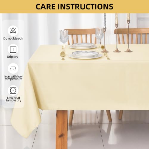 Image of 2-Pack 60x60 inch Beige Table Cloths, Solid Stain and Wrinkle Resistant Tablecloth, Premium Plain Weave Polyester Fabric Rectangle Table Linen Covers for Hotel, Banquet