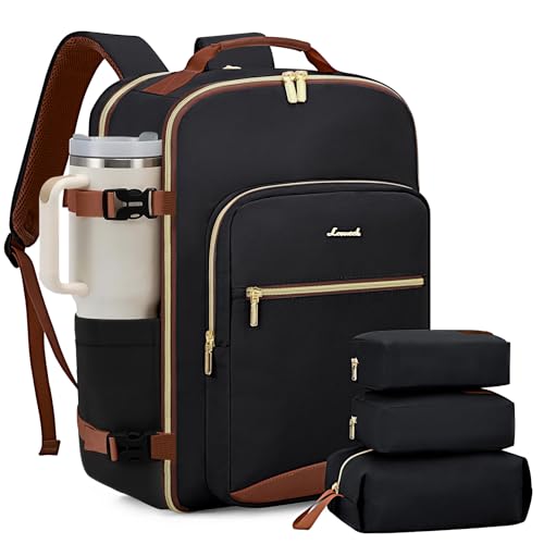 LOVEVOOK 50L Large Travel Backpack for Women Men Fits 17 Inch Laptop, Carry on Backpack for Traveling on Airplane, Personal Item Bag Airline Approved, Business Causal Weekender Backpack, Black-Brown