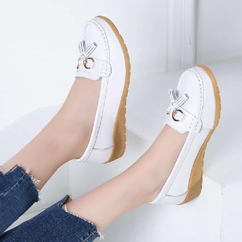 Image of Women's Genuine Leather Platform Loafers Classic Casual Comfort Slip-On Shoes Soft Sole Dress Shoes