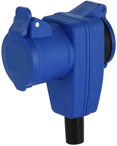 Electraline 55086 Toma de corriente angular cableable, toma de corriente industrial doble IP44 (CEE 2P+E + Schuko) Apto para caravana, camping, caravana, barco, obra, IP44