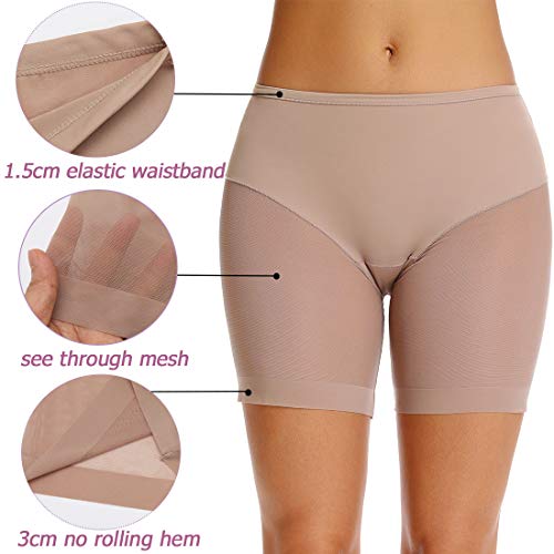 WOWENY Slip Shorts for Under Dresses Seamless Boy Shorts Underwear for Women Anti Chafing Thigh Bands (Beige(mesh), x-large) - Thumbnail 4