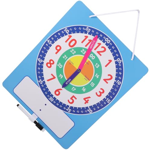 FUNOMOCYA Reloj Didáctico Manecillas Móviles y Superficie Borrable en Seco, Modelo Portátil Pequeño para Aprender la Hora en Casa, Escuela y Aula, Juguete Cognitivo Educativo para Enseñanza