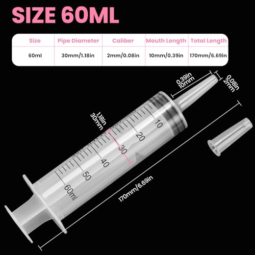 Image of 18 PCS 60ml Oral Syringe With Cap, Plastic Syringes without Needle for Medicine Dropper, Feeding Pets, Liquid Measuring, Handicrafts, Individually Sealed, Luer Slip