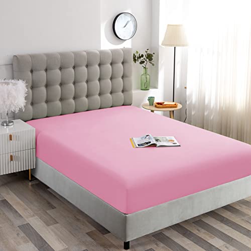 Image of Ghooss Fitted Sheet Pink-Full Size Fitted Sheet Only-Fitted Deep Pocket Sheet-Soft Wrinkle Free Sheet-1 Pack(Pink,Full)