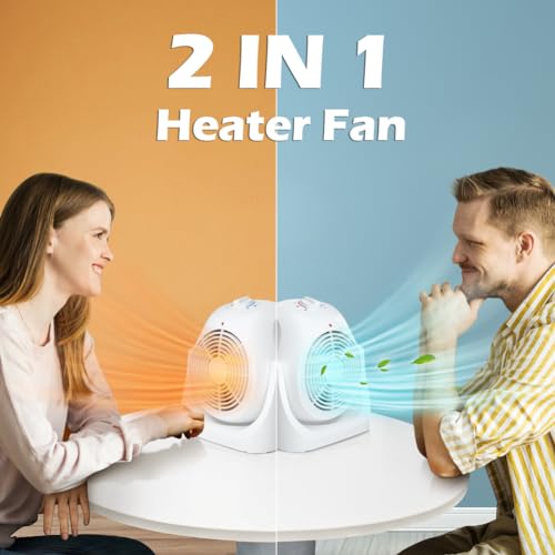 Image of LifePlus 2 in 1 Heater Fan Combo, Portable Cooling Desk Fan, Air Circulator Fan 45 Tilt, 2 Wind Speeds, 1500W Overheat Protection Personal Small Floor for Home Office White