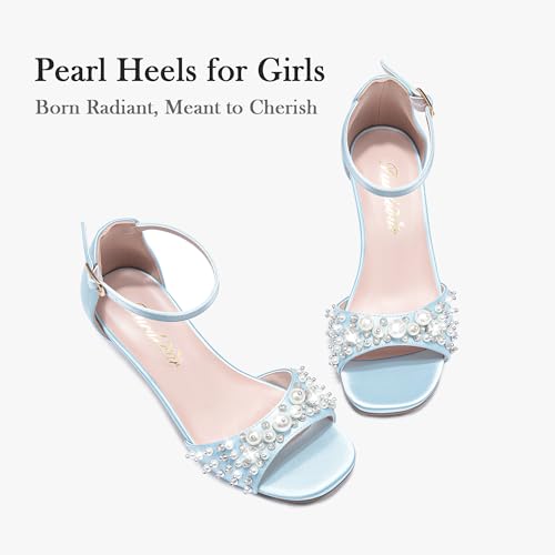 Furdeour Girls Heels Dress Shoes Light Blue Flower Girl Shoe Big Kids Size 3 Princess Dress Sandals Sparkly Zapatos Para Niñas Pearl Birthday Wedding 11 Year Dance Teen Daughter (F2910 Lightblue 3) by Furdeour - Image 5