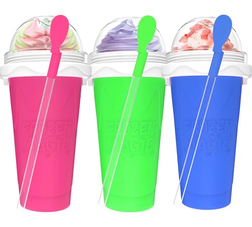 3PCS Slushie Maker Cups, DIY Magic Slushy Maker Squeeze Cups, Smoothie Slushy Cup for Juices, Milk and Ice Cream Make, Double Layer Squeeze Slushy Maker Cup, Birthday Gifts for Friends&Family