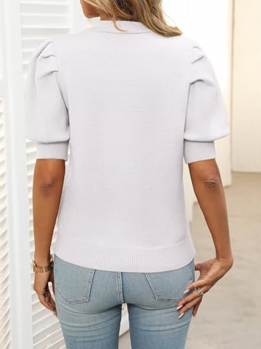 Image of Ahtyeo Women's Puff Short Sleeve Sweater Tops 2025 Spring Summer Trendy Crew Neck Casual T Shirts Pullover Blouses