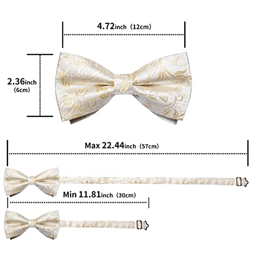 Image of DiBanGu Paisley Pre-Tied Bow Ties for Men Silk Adjustable Bowtie and Pocket Square Cufflinks for Wedding Party
