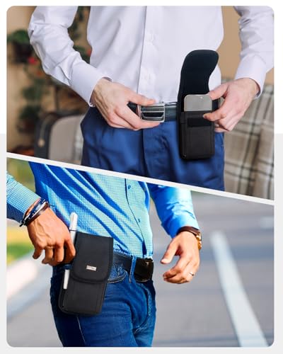 PiTau Holster for Samsung Galaxy Ultra S25 S24 S23 S22 5G, Google Pixel Pro 7 8 9, Nylon Cell Phone Belt Holder Case with Clip, Pouch Fits Protective Cover, Extra Large, Black