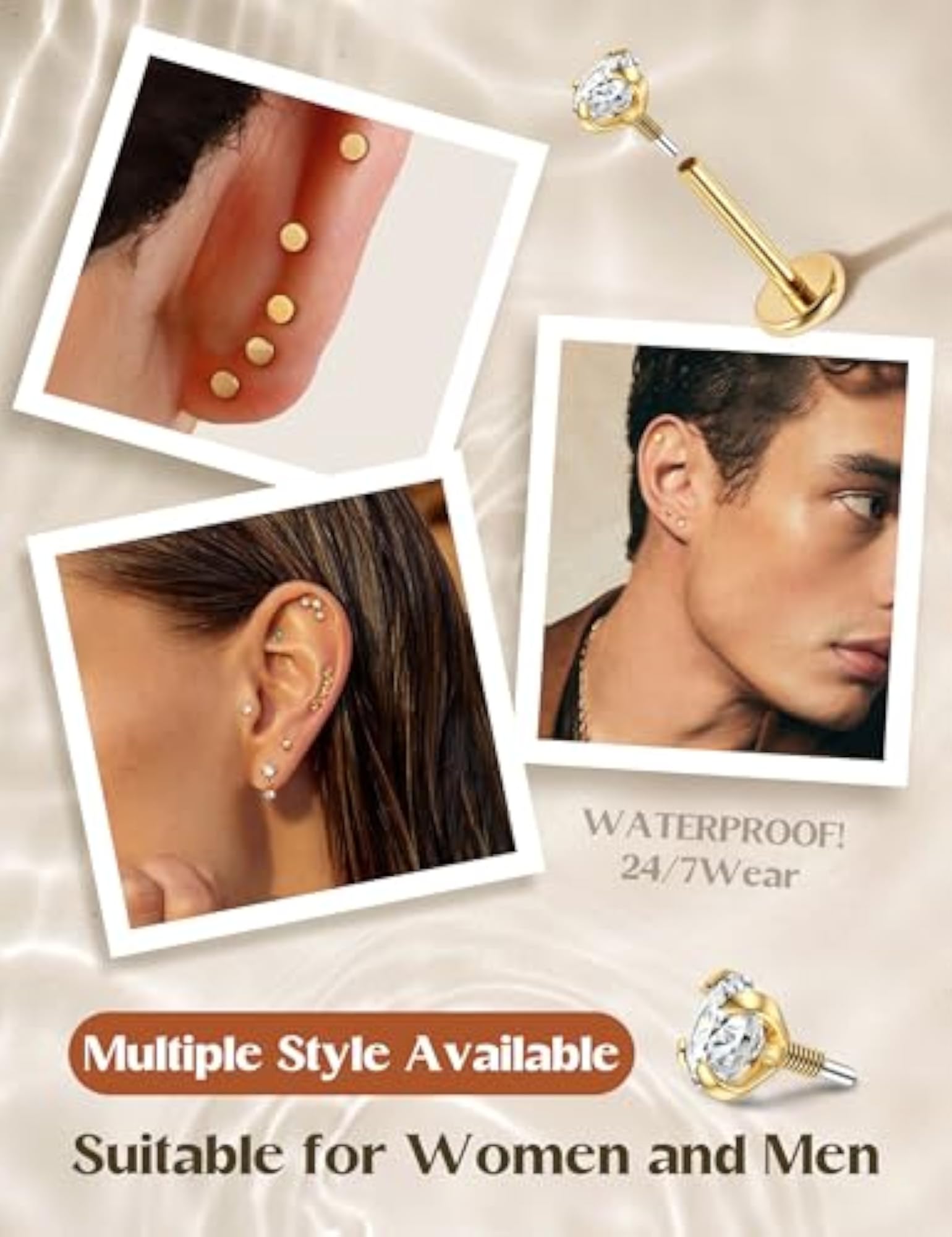 Women's Hypoallergenic Surgical Steel Helix Tragus Earrings Set