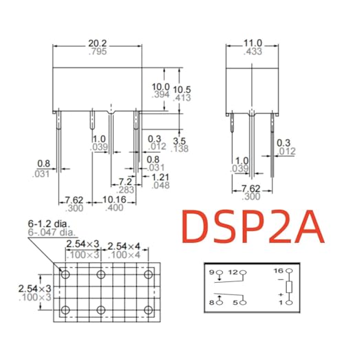 Relais DSP2a-DC5V AGP2029 6 broches pour circuit imprimé