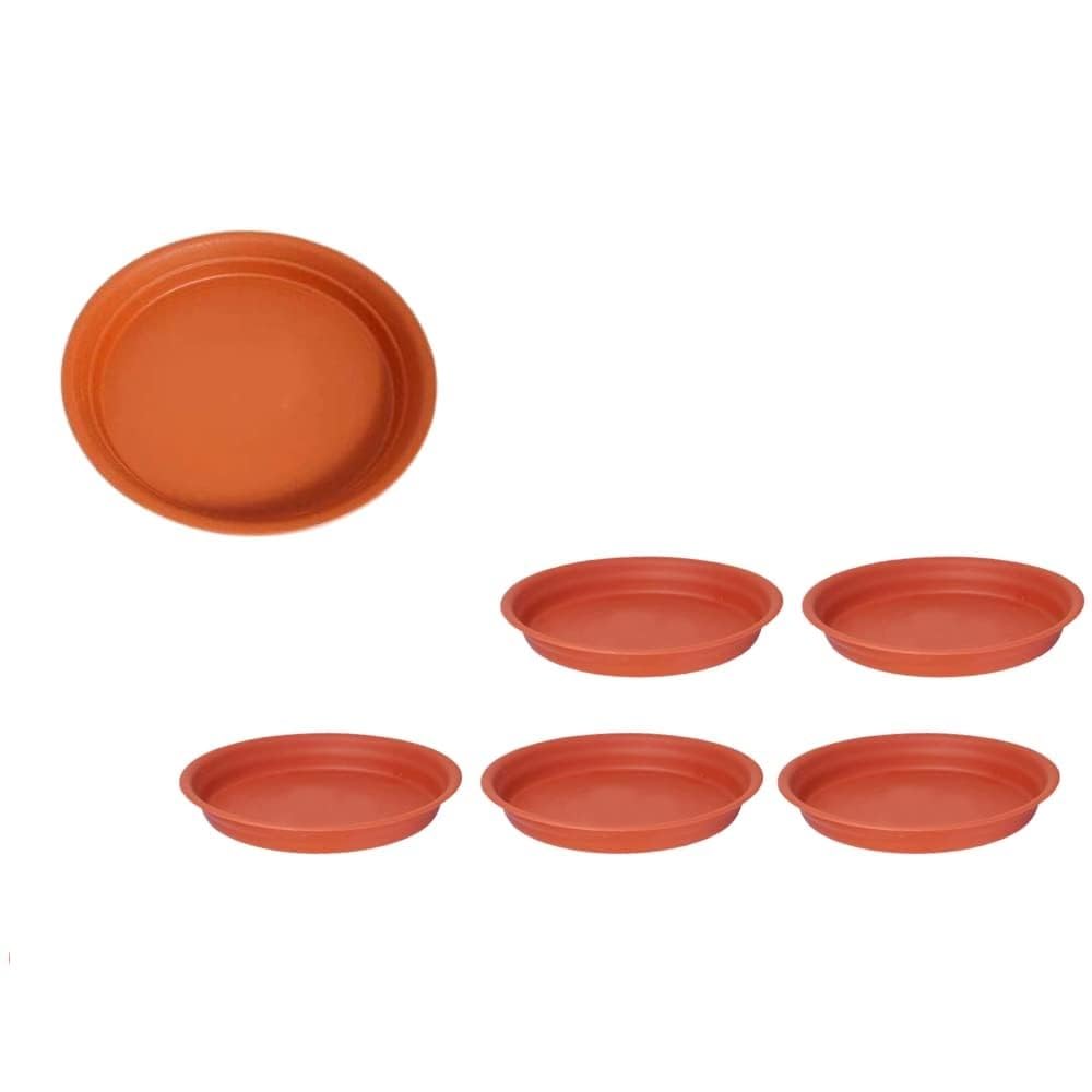 FBB UV Treated Round Bottom Tray Plate Saucer | Plastic Pot-Terracotta Color | Circular Pots | Heavy Duty Highly Durable Plant Saucers | Indoor Home Decor & Outdoor Balcony Garden (6, 7.6 INCH)