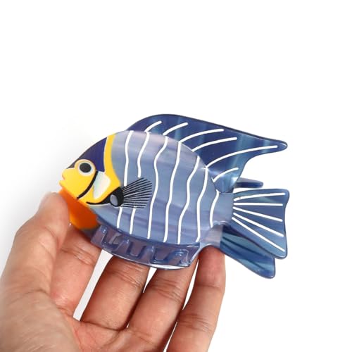 Blue Striped Fish Hair Claw Personalized Ocean Animal Acetate Hair Claw Clip for Women, Hair Clip Animal Acetate Cute Claw Clips Fit for Thick or Thin Hair