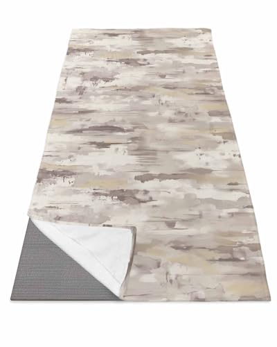DecorLovee Yoga Mat Towel for Hot Yoga, Beige Abstract Absorb Sweat Microfiber Yoga Towel Non Slip Yoga Mat Towel with 4 Corner Pockets for Bikram, Modern Oil Painted Art Contemporary 26